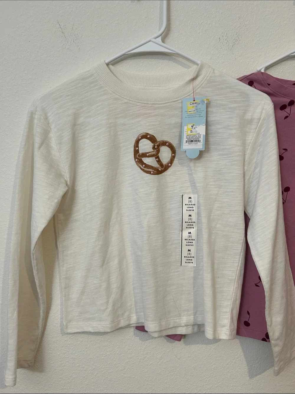 Cat & Jack Cream Pretzel and Mauve Cherry Long-Sleeve Tops